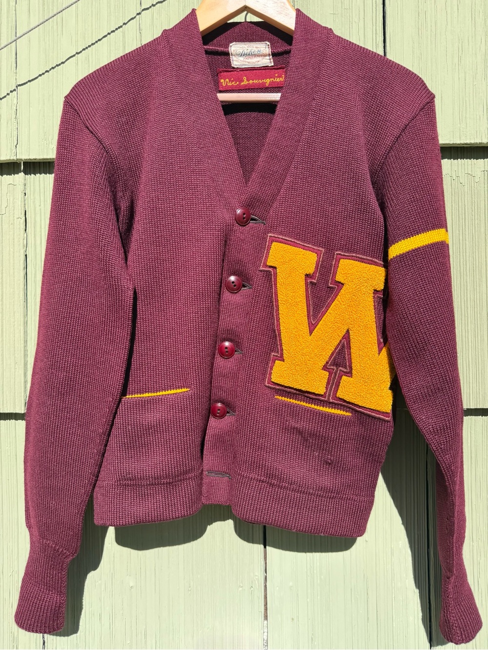 Maroon Women's Letterman Cardigan with Gold 'M' Patch